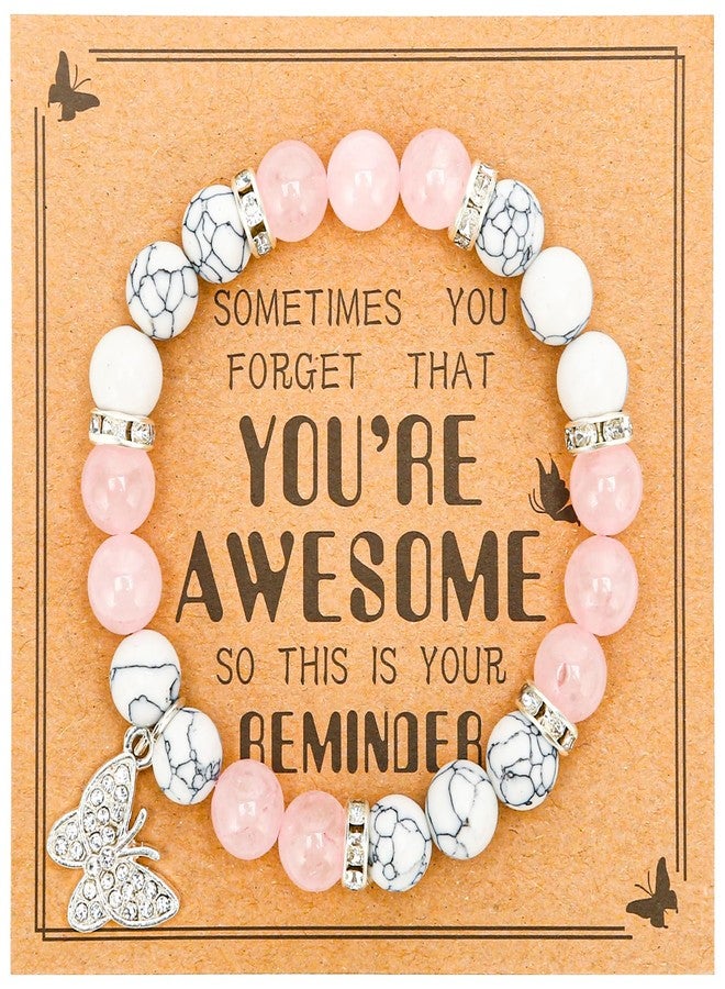أساور خرزية للنساء، أساور تشجيعية وشفائية من الأحجار الكريمة الطبيعية على شكل فراشة وقلب، هدايا للنساء: الأم، الابنة، الزوجة، الأخت، زميلة العمل، الصديقة، المعلمة في عيد الميلاد وعيد الشكر (فيروز أبيض) - Image 1